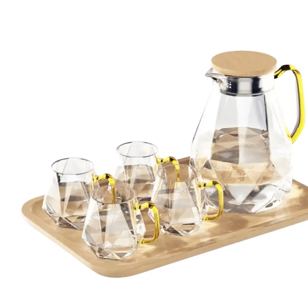 JARRA DE VODRIO 1800 ML CON TAZAS DE VIDRIO