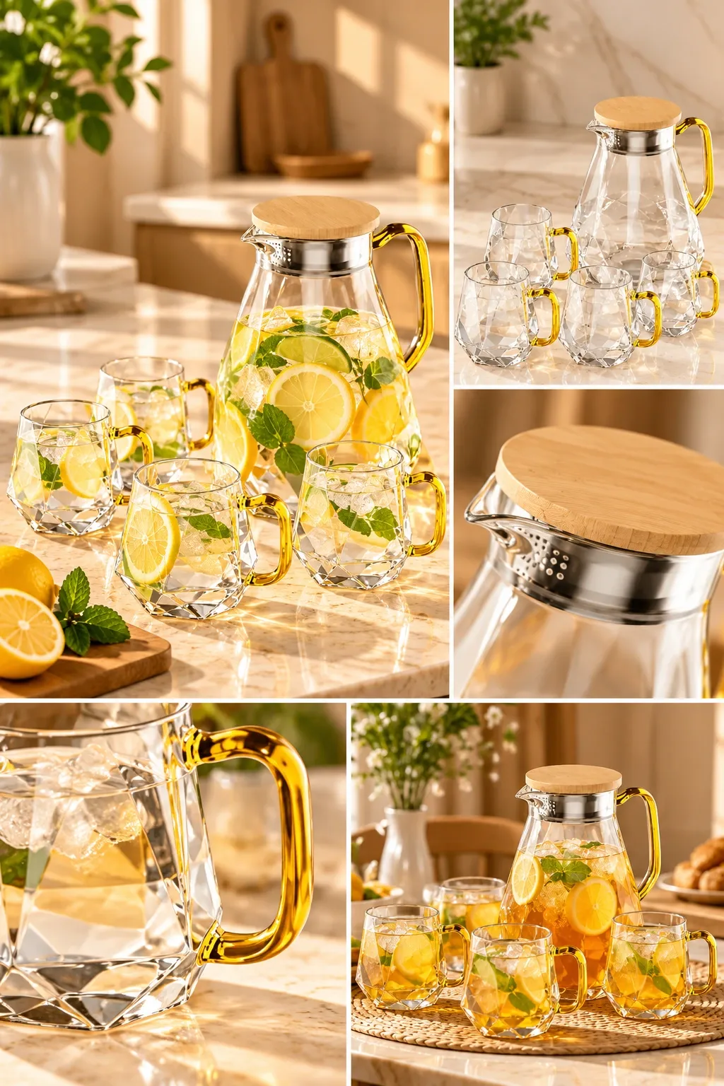 JARRA DE VODRIO 1800 ML CON TAZAS DE VIDRIO