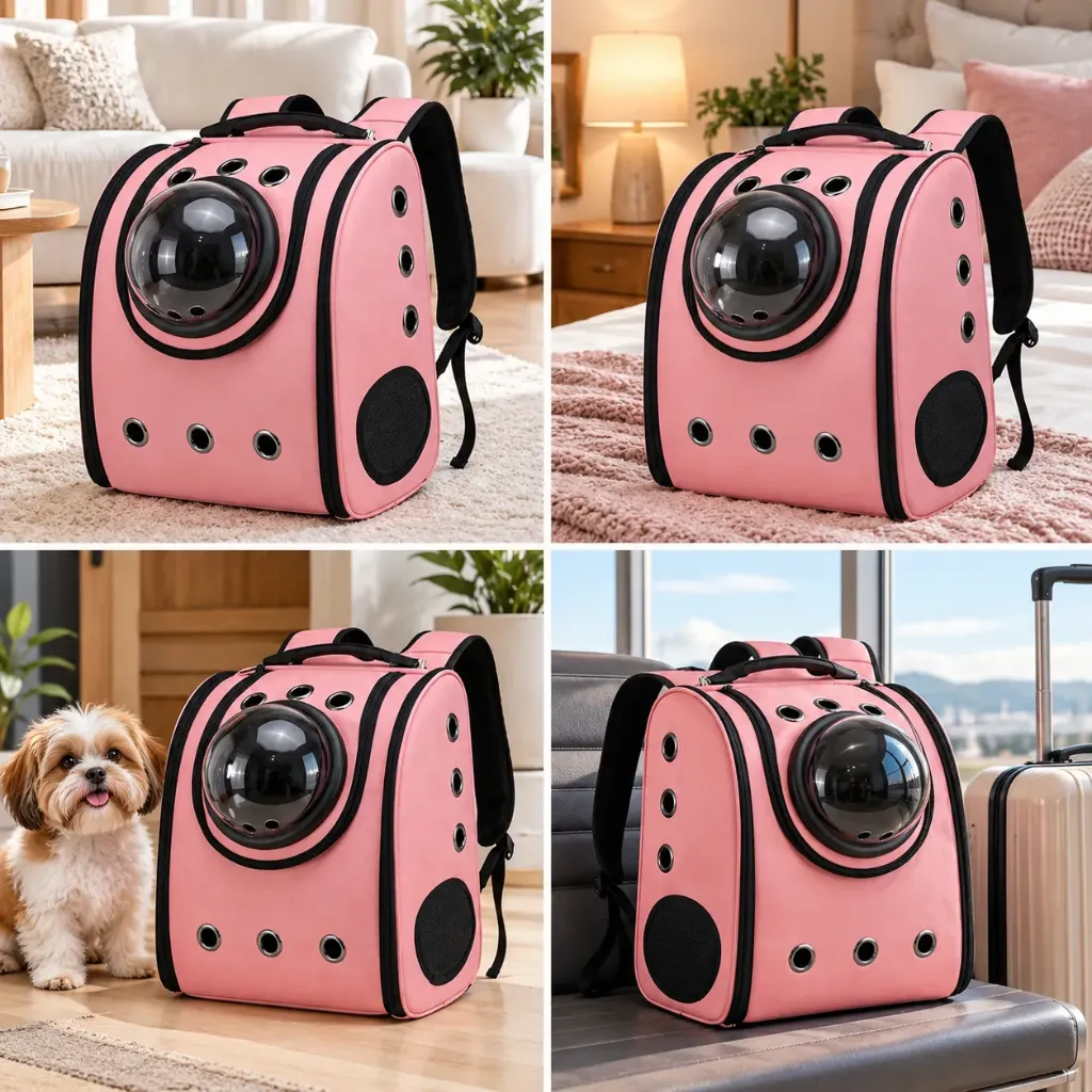 MOCHILA TRANSPORTADORA DE MASCOTAS ROSADA
