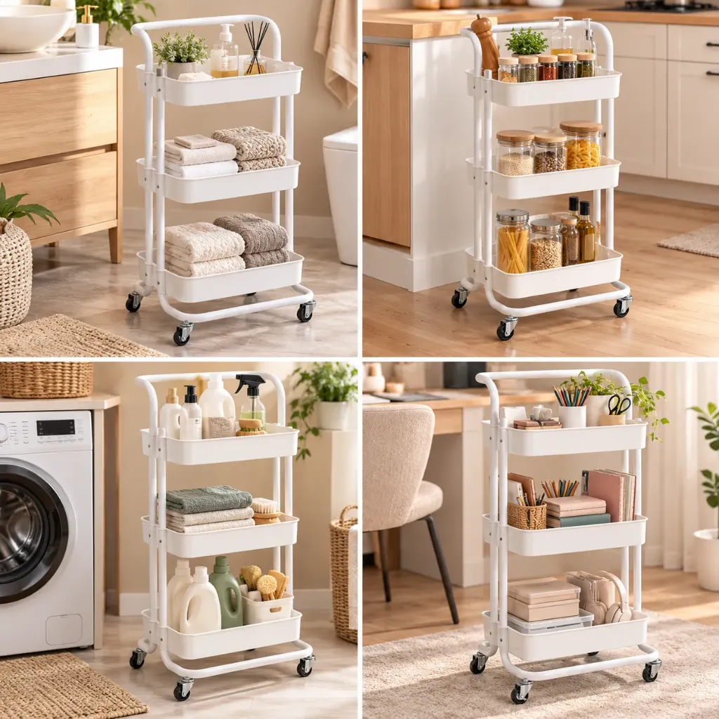 CARRITO ORGANIZADOR BLANCO DE 3 NIVELES PLASTICO Y METAL
