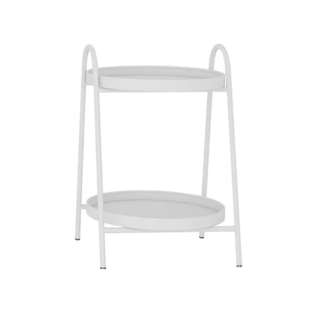 MESA AUXILIAR METALICA BLANCA DE DOBLE BANDEJA