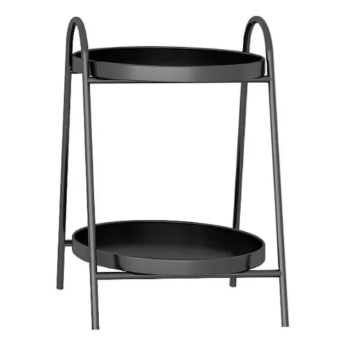 MESA AUXILIAR METALICA NEGRA DE DOBLE BANDEJA 40*40*70cm