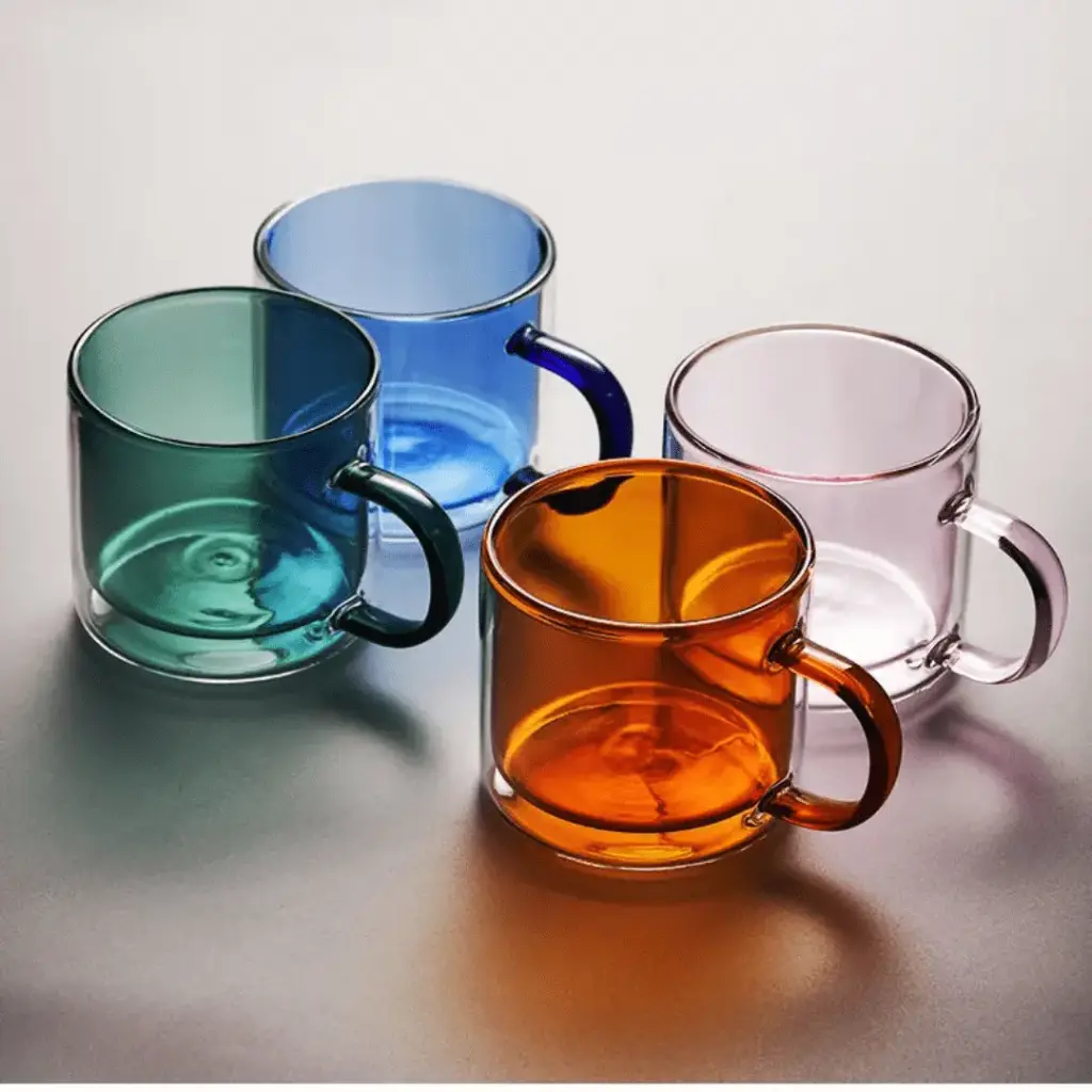 SET DE 4 TAZAS DOBLE FONDO COLORES