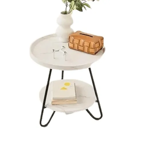 MESA DOBLE BANDEJA NOELIA COLOR BLANCO MARMOLADO 50X50X52