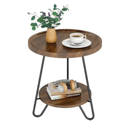 MESA DOBLE BANDEJA NOELIA COLOR NOGAL 50X50X52