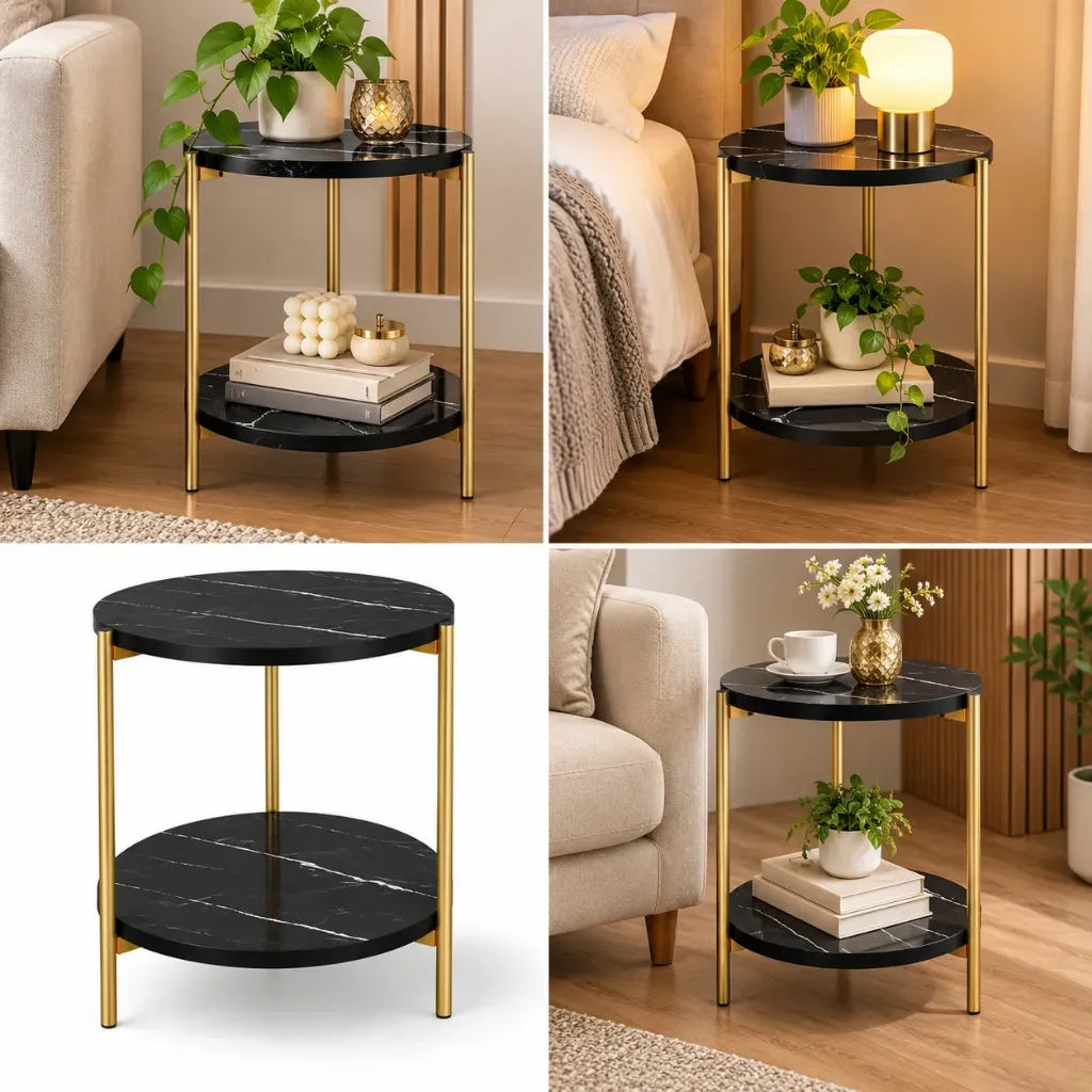 MESA ESQUINERA ESTILO NORDICA DE MADERA 2 BANDEJAS