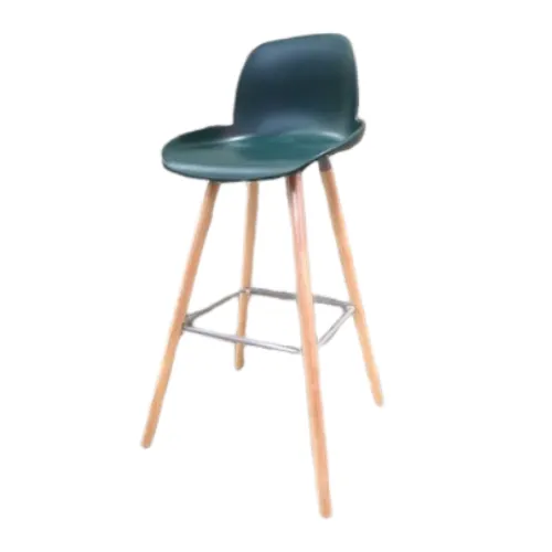 TABURETE ALTO PLASTICO VERDE CON PATAS DE MADERA