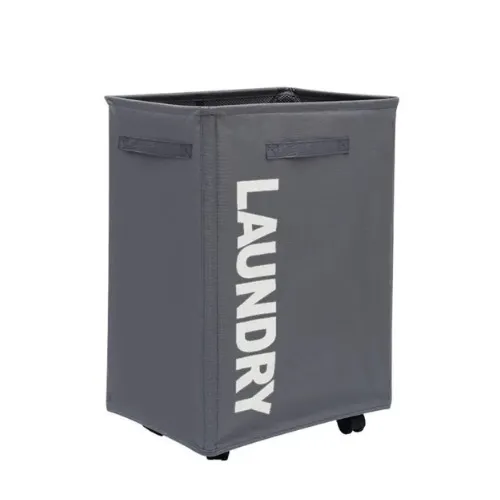 CESTA PARA ROPA COLOR PLOMA CON RUEDAS 40X35X58