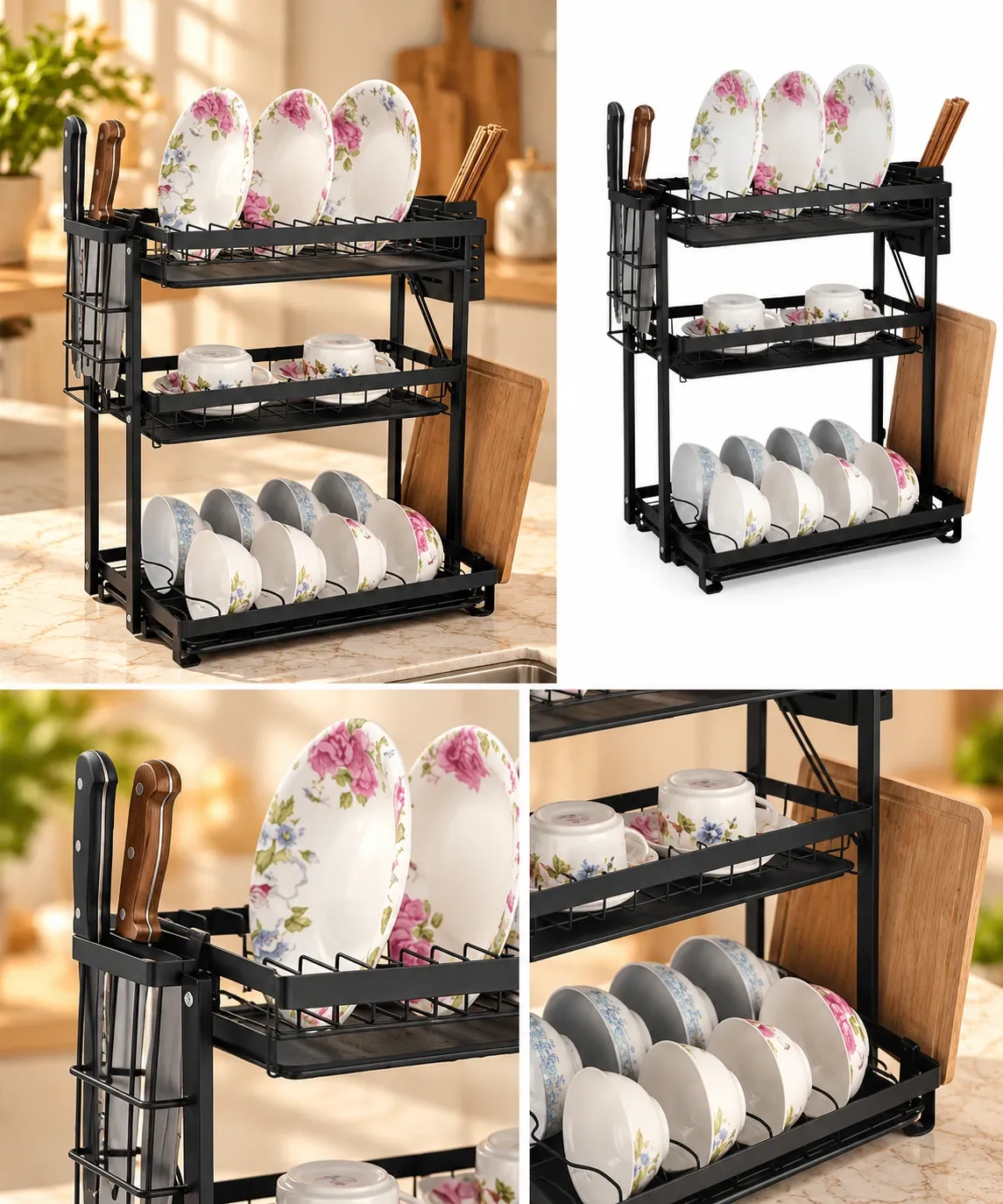 ESCURRIDOR DE PLATOS REPLEGABLE NEGRO 3 NIVELES