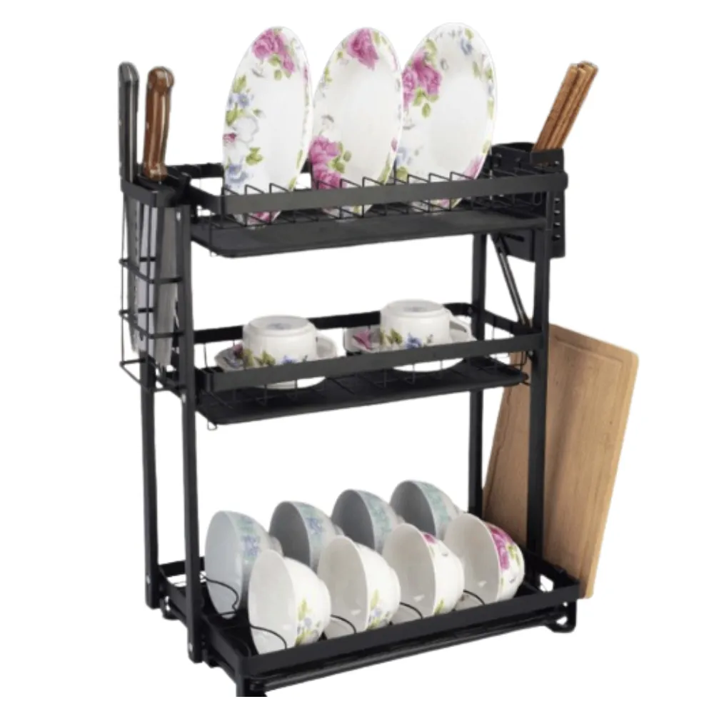 ESCURRIDOR DE PLATOS REPLEGABLE NEGRO 3 NIVELES