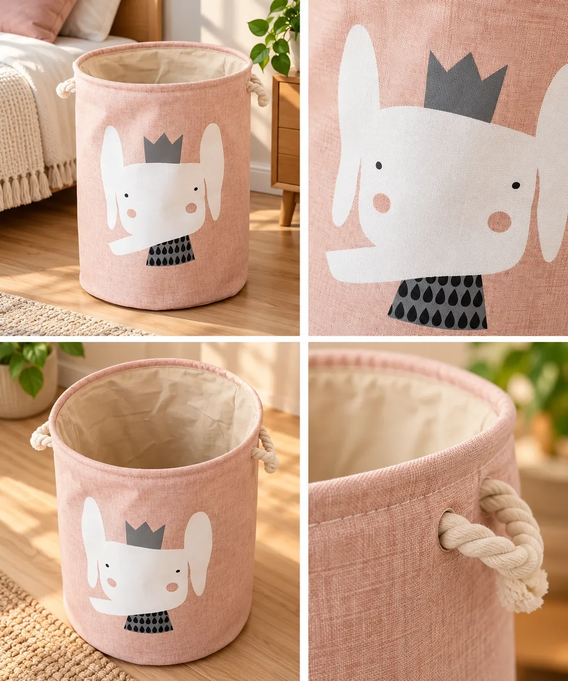 CESTA PARA ROPA ROSA ELEFANTE INFANTIL40X50