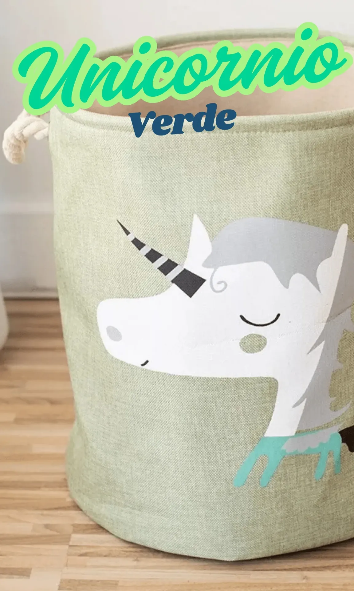CESTO PARA ROPA VERDE UNICORNIO INFANTIL40X50