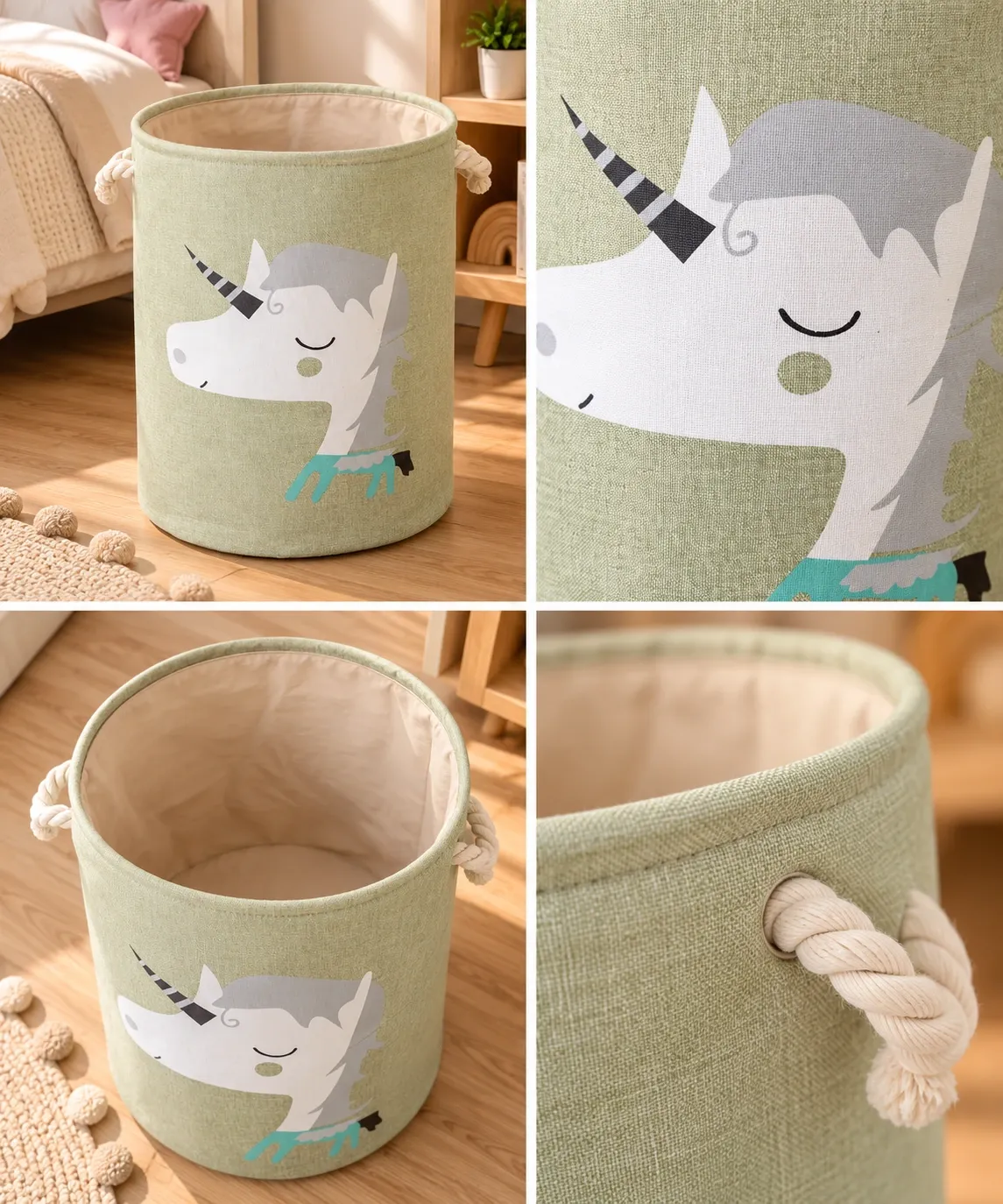 CESTO PARA ROPA VERDE UNICORNIO INFANTIL40X50