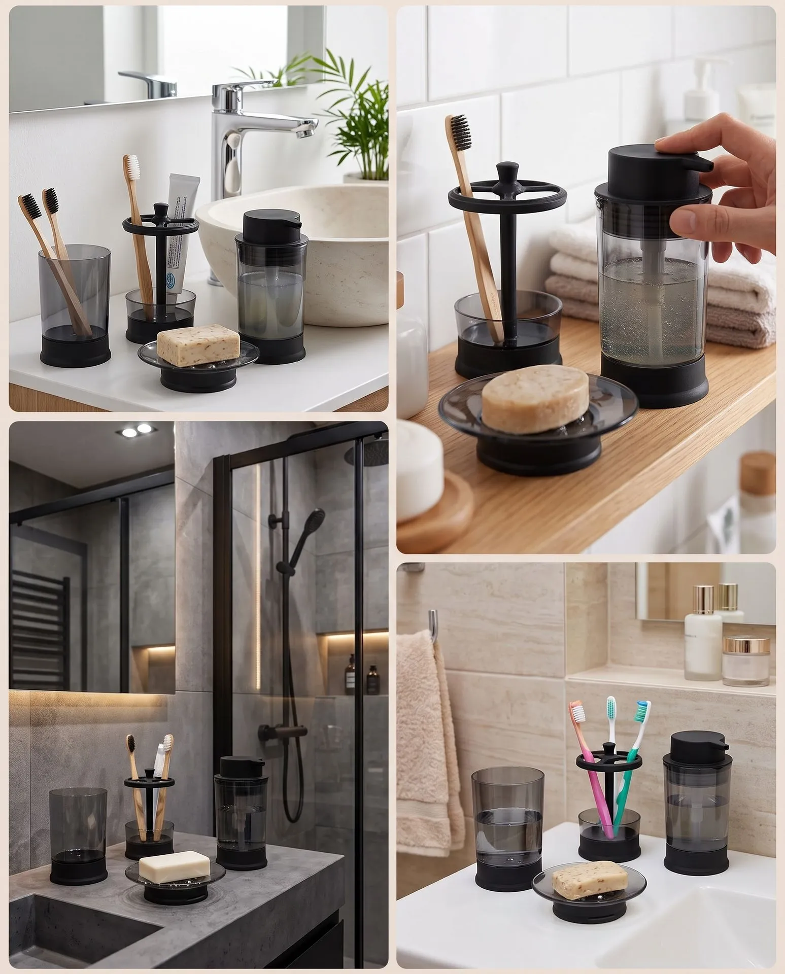 SET DE BAÑO 4 PIEZAS TRASPARENTE PLASTICO