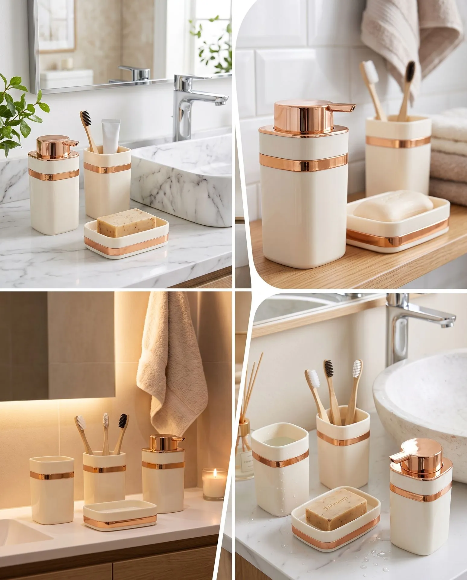 SET DE BAÑO BLANCO MARFIL 4 PIEZAS