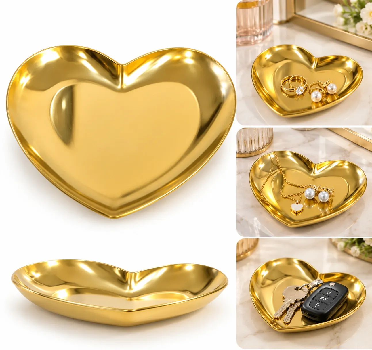 BANDEJA CORAZON DORADA DE ACERO