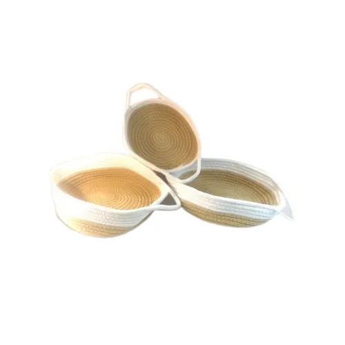 CESTA TEJIDA DE ALGODON BEIGE CON BLANCO SET 3 PIEZAS