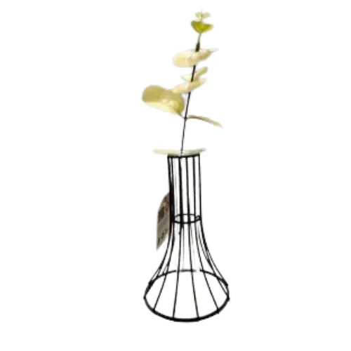 FLORERO DE HIERRO FORJADO NEGRO CON MACETERO DE CRISTAL