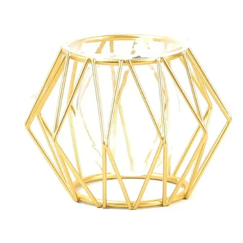 MACETERO DE HIERRO FORJADO DORADO 1 CON MACETERO DE CRISTAL