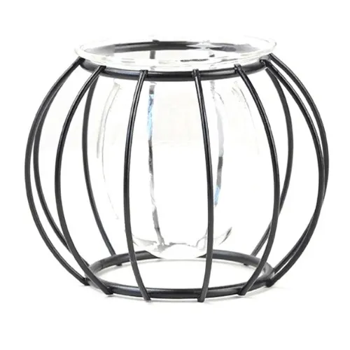 MACETERO DE HIERRO FORJADO DORADO REDONDO CON MACETERO DE CRISTAL