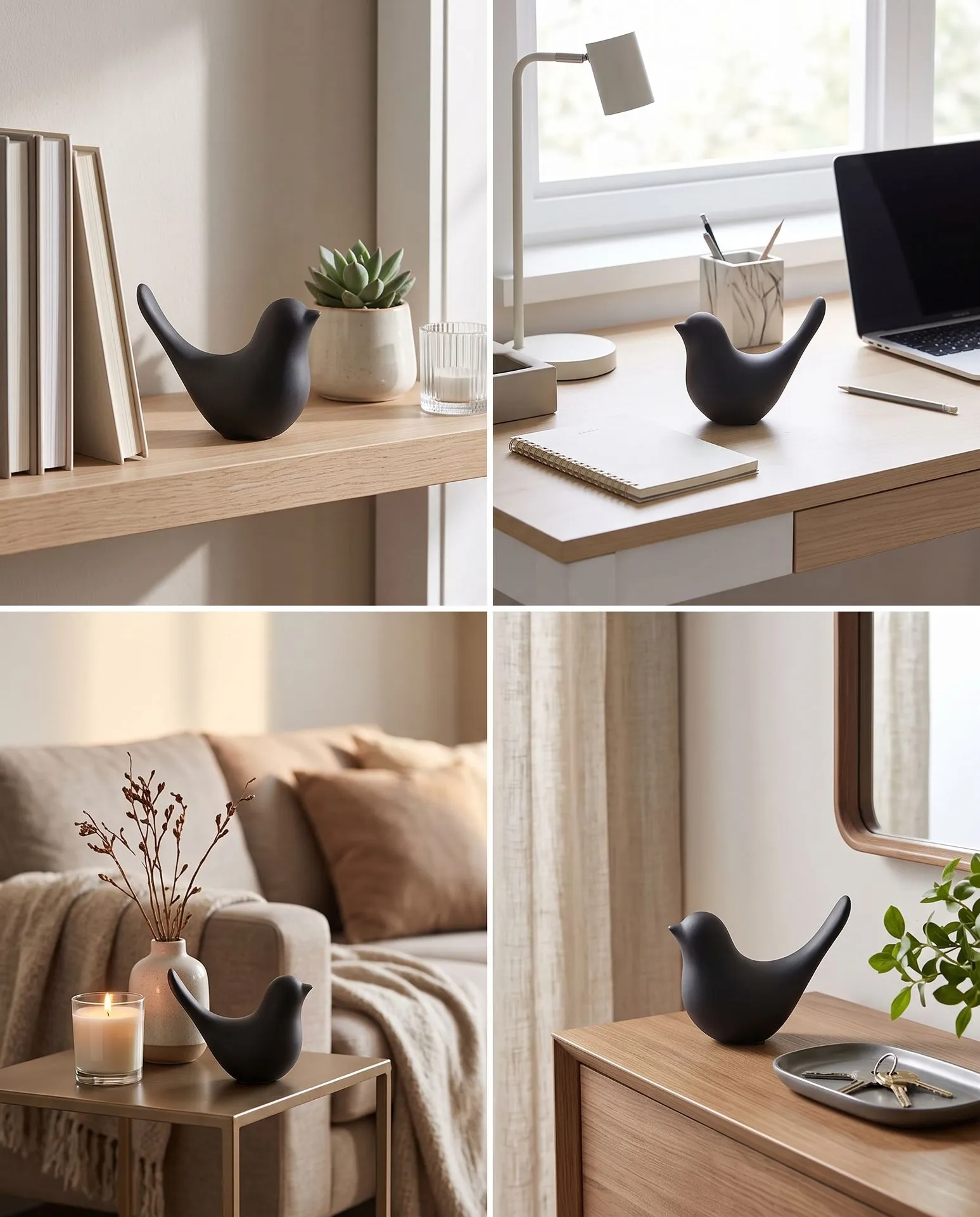PAJARO NORDICO NEGRO MATE CERAMICA