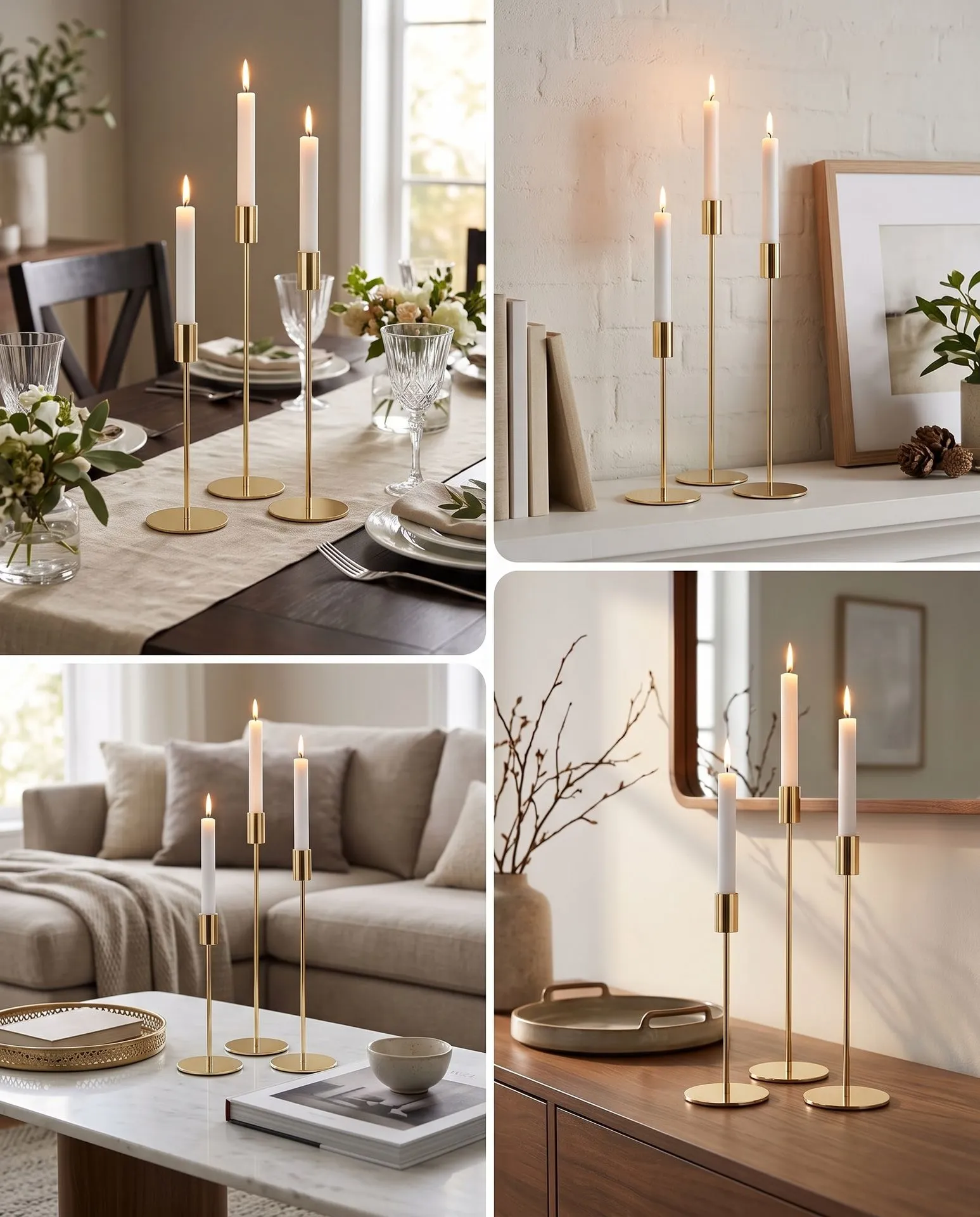 PORTA VELAS DORADO CILINDRO SET 3 PIEZAS