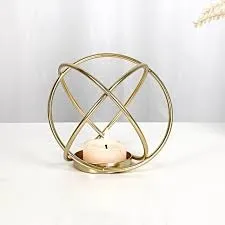 PORTA VELAS ESFERA DE ACERO CON VASO DE CRISTAL